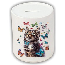 Kelebekli Kedi Baskılı Kumbara