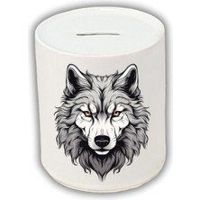 Gri Kurt Baskılı Kumbara - Seramik Para Biriktirme Kumbarası