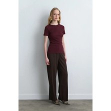 Gusto Kısa Kollu Basic Pamuk Tshirt - Bordo