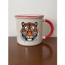 Karizma Kaplanlı Kırmızı Ağızlı Kupa Bardak Sevgiliye Hediye - Seramik Çay, Kahve Hediyelik Bardağı