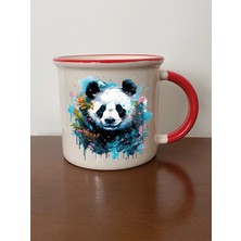 Modern Pandalı Kırmızı Ağızlı Kupa Bardak Sevgiliye Hediye - Seramik Çay, Kahve Hediyelik Bardağı