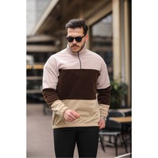 Yarım Fermuarlı Üç Renk Polar Sweatshirt