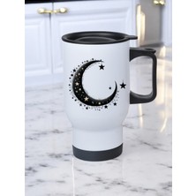 Gece Ay Yıldız Baskılı Kulplu Çelik Bardak Termos 450 ml