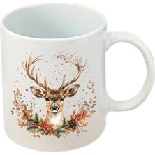 Yılbaşında Geyik Baskılı Beyaz Kupa Bardak Yılbaşı Yeni Yıl Hediyesi