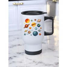 Gezegen Baskılı Kulplu Çelik Bardak Termos 450 ml