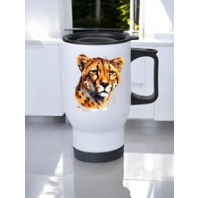 Karizmatik Kaplan Baskılı Kulplu Çelik Bardak Termos 450 ml