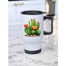 Kaktüs Temalı Kulplu Çelik Bardak Termos 450 ml