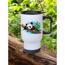 Daldaki Panda Baskılı Kulplu Çelik Bardak Termos 450 ml