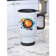 Güneş Sistemi Baskılı Kulplu Çelik Bardak Termos 450 ml