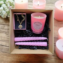 Hediye Seti-Kokulu Pembe Bardak Mum-Yaşam Agacı Kolye+Burgulu Mum