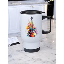 Gitar Baskılı Kulplu Çelik Bardak Termos 450 ml