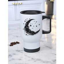 Gece Gökyüzü Baskılı Kulplu Çelik Bardak Termos 450 ml