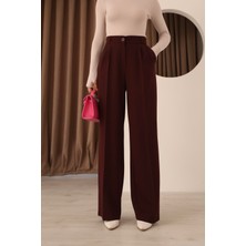 Hazel Kadın Vişne Arkası Lastikli Palazzo Pantolon