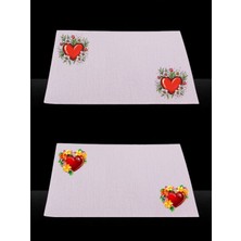 Çiçek ve Kalp Baskılı Mutfak Masası Keten Servis Bezi 28X40 cm Amerikan Servis