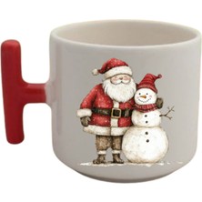 Kardan Adam ve Noel Baba Baskılı Kahve Bardağı Kupa Bardak Yılbaşı Yeni Yıl Hediyesi