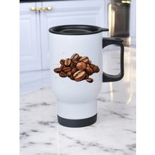 Kahve Çekirdeği Baskılı Kulplu Çelik Bardak Termos 450 ml