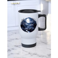 Gece Doğa Baskılı Kulplu Çelik Bardak Termos 450 ml