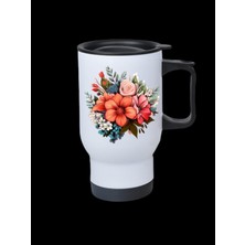 Çiçekler Temalı Kulplu Çelik Bardak Termos 450 ml