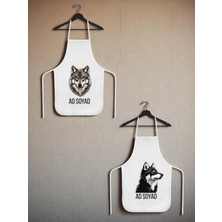 Kurt Teması Baskılı Isme Özel 2'li Keten Mutfak Önlüğü