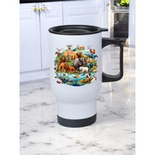 Hayvanlar Alemi Baskılı Kulplu Çelik Bardak Termos 450 ml
