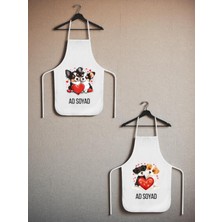 Kalpli Köpek Baskılı Isme Özel 2'li Keten Mutfak Önlüğü