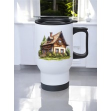 Köy Evi Baskılı Kulplu Çelik Bardak Termos 450 ml