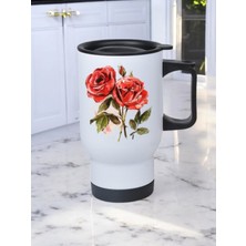Gül Baskılı Kulplu Çelik Bardak Termos 450 ml