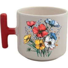 Rengarenk Çiçekler Baskılı Kahve Kupası Kupa Bardak Doğum Günü Hediyesi