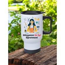 Dünyanın En Iyi Öğretmeni Temalı Kulplu Çelik Bardak Termos 450 ml