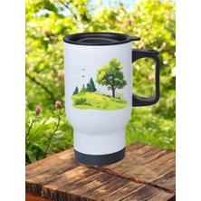 Doğa ve Yeşillik Baskılı Kulplu Çelik Bardak Termos 450 ml