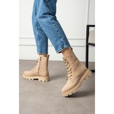 Shoetek Olsima Kadın Bot Bağcıklı Fermuarlı Mat Nut Deri