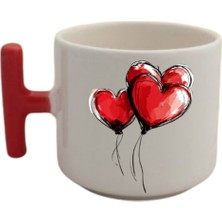 Kalp Şeklinde Balonlar Baskılı Kahve Kupası Kupa Bardak Doğum Günü Hediyesi