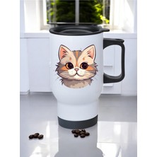 Kedili Kulplu Çelik Bardak Termos 450 ml