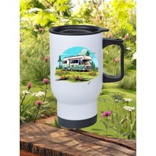 Doğa ve Karavan Baskılı Kulplu Çelik Bardak Termos 450 ml