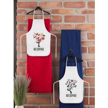 Kelebekli Ağaç Baskılı Isme Özel 2'li Keten Mutfak Önlüğü