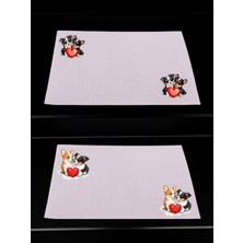 Köpekli Kalpli Baskılı Mutfak Masası 2'li Keten Servis Bezi 28X40 cm Amerikan Servis