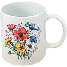 Rengarenk Çiçekler Baskılı Beyaz Kupa Bardak Doğum Günü Hediyesi