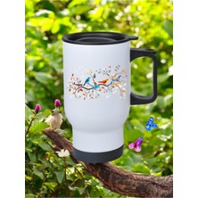 Dalda Modern Kuşlar Baskılı Kulplu Çelik Bardak Termos 450 ml