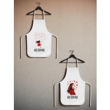 Kalpli Kadın Baskılı Isme Özel 2'li Keten Mutfak Önlüğü