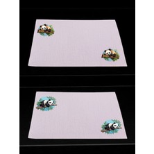 Panda Baskılı Mutfak Masası 2'li Keten Servis Bezi 28X40 cm Amerikan Servis