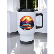 Kamp ve Karavan Baskılı Kulplu Çelik Bardak Termos 450 ml
