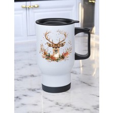 Geyik Baskılı Kulplu Çelik Bardak Termos 450 ml