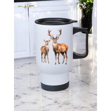 Geyikler Baskılı Kulplu Çelik Bardak Termos 450 ml