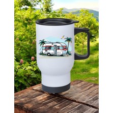 Doğadaki Karavan Baskılı Kulplu Çelik Bardak Termos 450 ml