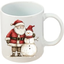 Noel Baba ve Kardan Adam Baskılı Beyaz Kupa Bardak Yılbaşı Yeni Yıl Hediyesi