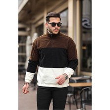 Yarım Fermuarlı Üç Renk Polar Sweatshirt