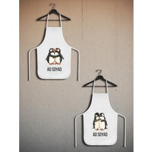 Penguenler Baskılı Isme Özel 2'li Keten Mutfak Önlüğü