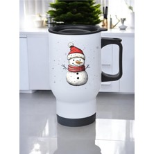 Kar Içinde Kardan Adam Baskılı Kulplu Çelik Bardak Termos 450 ml