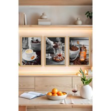 ☕ Kahve Tutkunlarına Özel 3'lü Tablo Seti – Çerçeve Görünümlü Mdf Tasarım ☕ CRVS1007 13 x 17