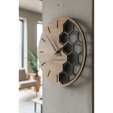 40 cm Modern Tasarım Ahşap Altıgen Petekli Mdf Duvar Saati Dekoratif Ev & Ofis Saat